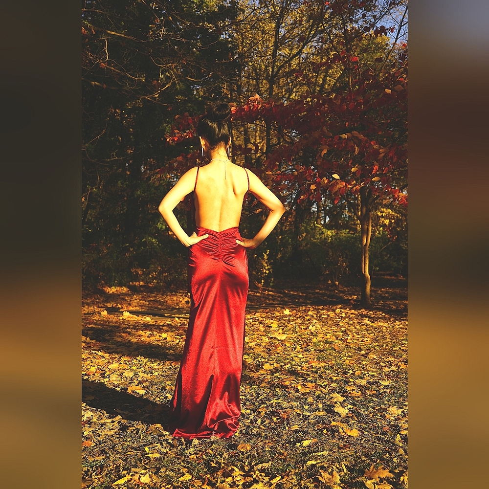 Red Satin long dress Size XS